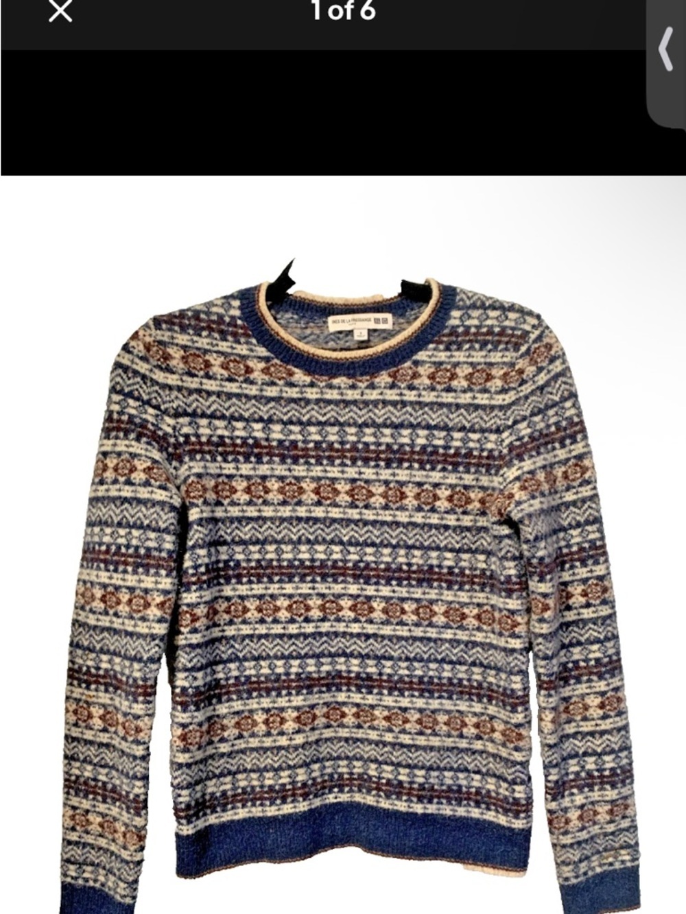Uniqloe INES DE LA FRESSANGE Men's Sz S Navy  Fair Isle Crewneck Sweater Vtg
